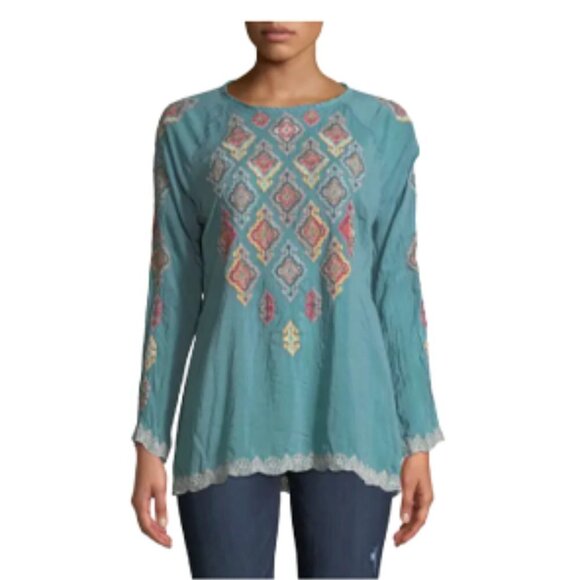 Johnny Was Tops - Johnny Was Kikumi Embroidered Long-Sleeve Blouse M